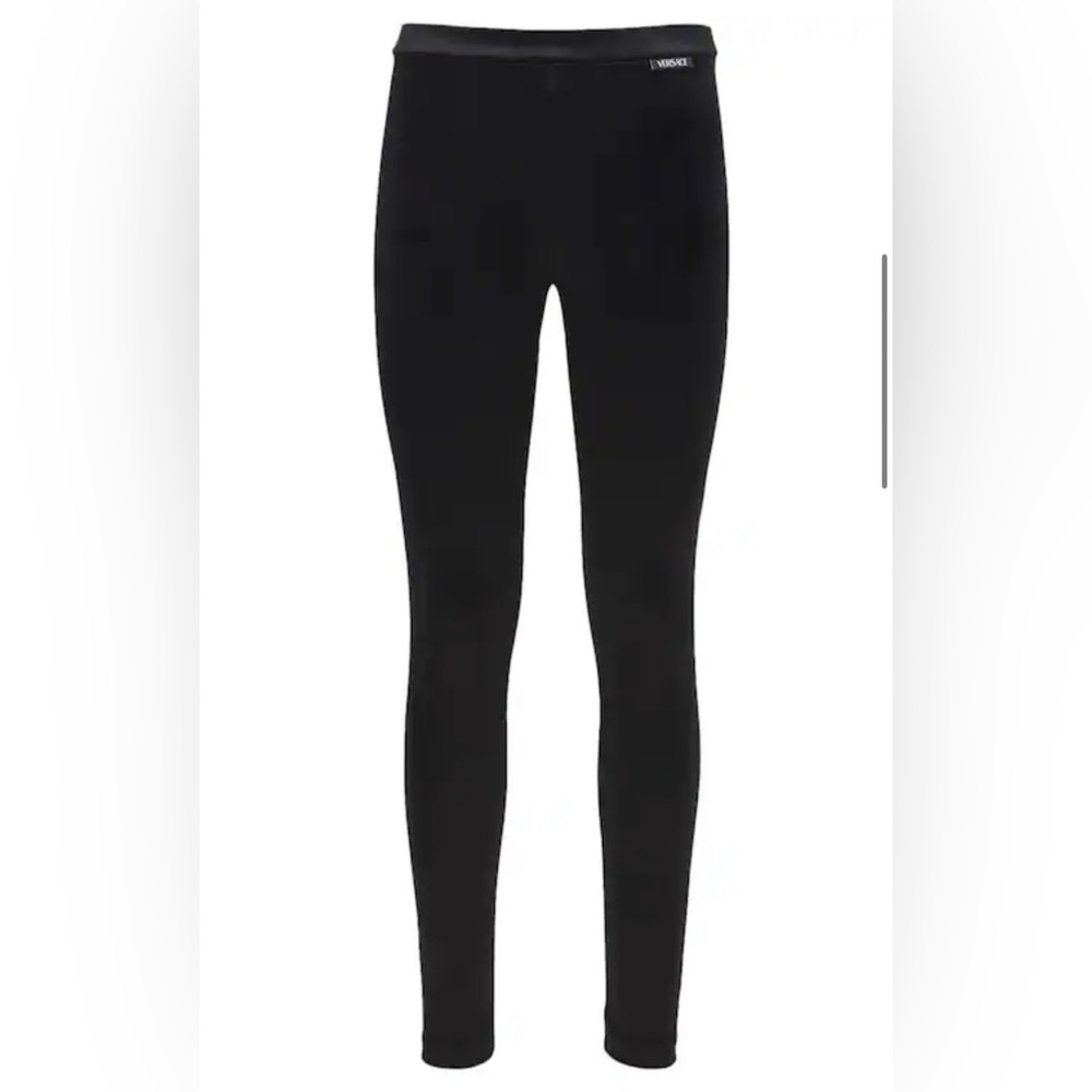 Versace Shiny Black Logo Lycra Leggings Women’s Size IT 44